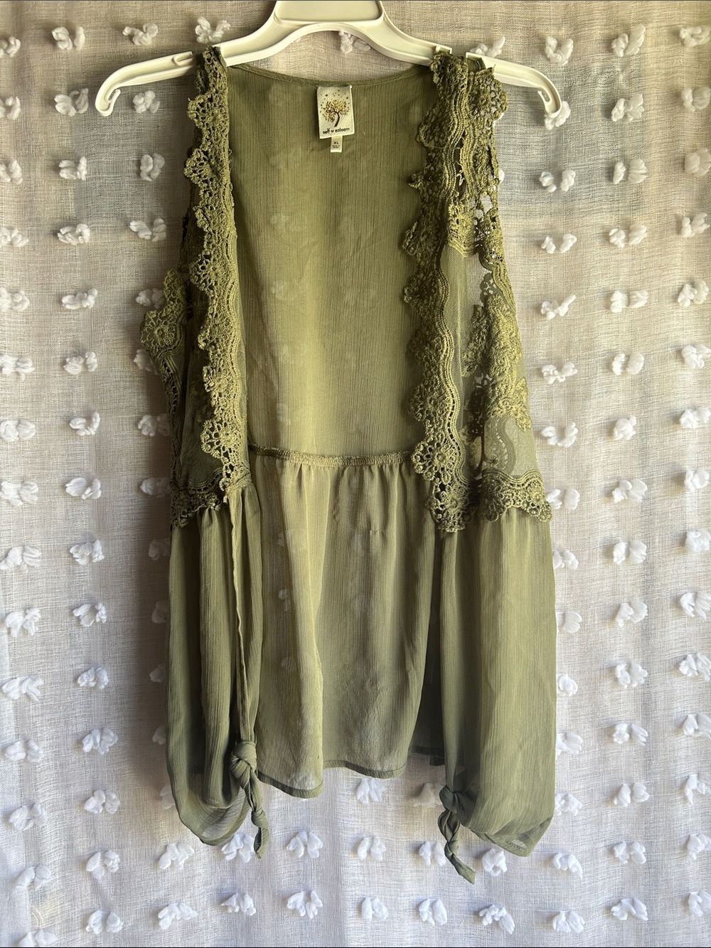 Self Esteem Olive Green Lace-Trim Sheer Vest